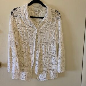 Newport News Cream Button down Crochet top